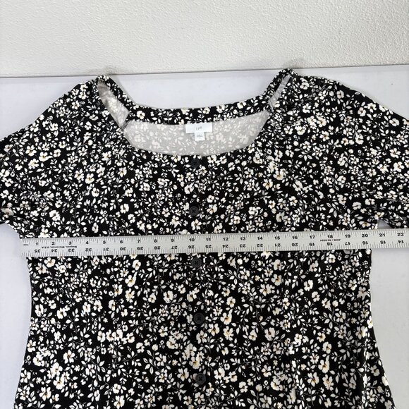 J Jill Midi Dress Size L Black White Floral Button Front 3/4 Sleeve Cottage - Picture 7 of 12